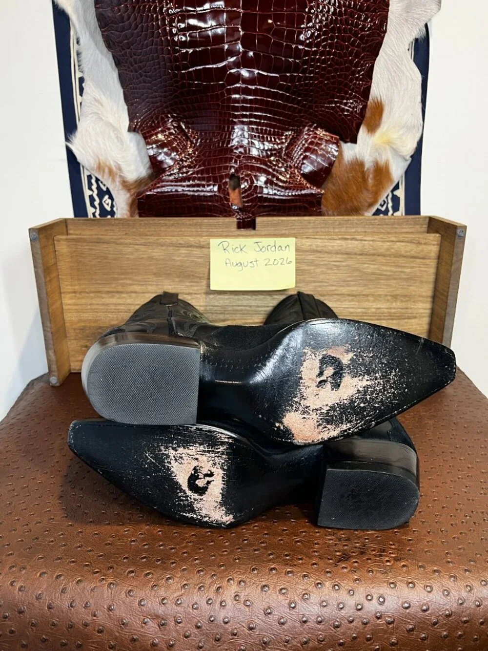Liberty Boot Co. Black Calfskin Suede Triad Cowboy Boots in Men's Size 11.5D